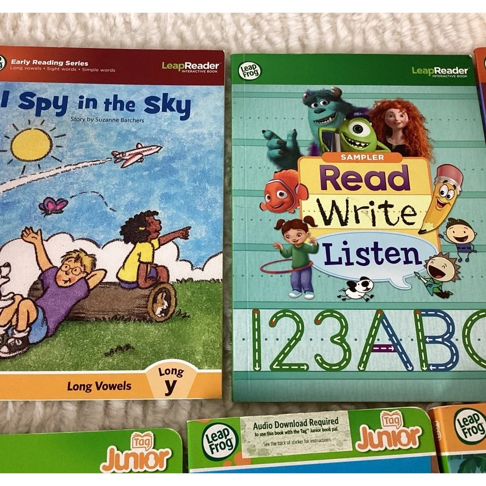 Lot of 8 Leap Frog Tag Junior Reader Books Leap Pad + Math Circus DVD - NO PEN
